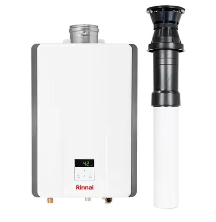 Rinnai 11i Low NOx 24kw LPG Gas Water Heater & Vertical Flue Kit white